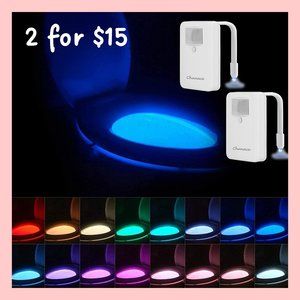2 Toilet Night Lights: 16-Color LED, Motion Activated, Light Sensor, Dimmable